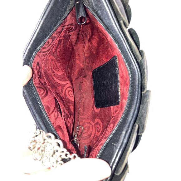 BRIGHTON SMALL BLACK LEATHER FLOWER PETAL SHOULDER BAG - Picture 10 of 16